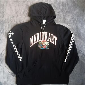 Mario Kart Mens Graphic Hoodie Black Hooded Car Racing Sweatshirt Nintendo XL